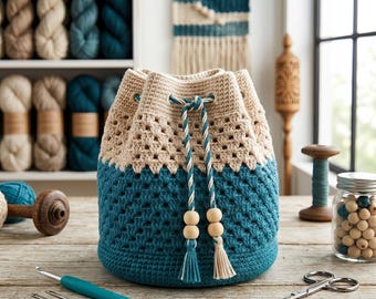 Häkeln Sie die Kordel Eimer Tasche PDF, Grandma Stitch Bag Pattern, Anfänger Häkeltasche, Boho Bucket Bag, Instant Download