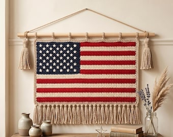 Crochet Flag Wall Hanging Pattern PDF, Patriotic Crochet Decor Pattern, 4th of July Crochet Pattern, Independence Day Home Decor, Download