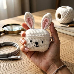 Crochet Rabbit Earbud Case Pattern | Cute Bunny Earbud Cover | Animal Pouch PDF | Digital Download
