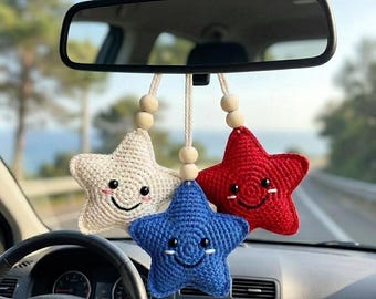 Häkelanleitung für einen Stern als Autoanhänger (PDF), patriotischer Spiegelanhänger, süße Taschenverzierung, Amigurumi-Stern, Autozubehör, Dekoration zum 4. Juli