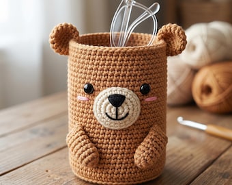Teddybär Brillenhalter Muster PDF, niedlicher Bär Brillenständer, Amigurumi Schreibtisch Organizer, Häkelanleitung für Anfänger, Instant Download