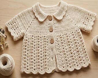 Baby häkeln Strickjacke Muster PDF, Baby Spitze Pullover, Knopfleiste Strickjacke, Säugling Jacke Muster, Baby Häkeln Outfit, sofort Download