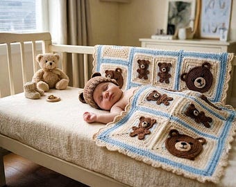 Teddybär Oma Square Babydecke Muster häkeln | Applikation Afghane PDF (Digitaler Download)