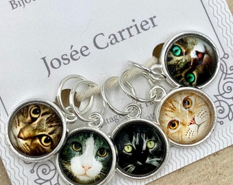 5 cats face stitch markers, knitting accesoiries, knitting tools, gift idea for knitter