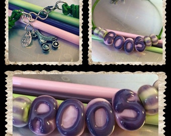 Name Necklace lampwork beads leather string 4 beads