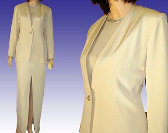 Vntg PAMELA DENNIS 2-pc Formal Suit UNWORN Orig Price Almost 3k Beaded Ivory sz 10