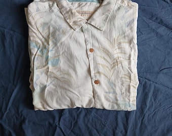 Vntg TOMMY BAHAMA Hawajska męska jedwabna koszula kempingowa XXL - miękkie pastelowe liście