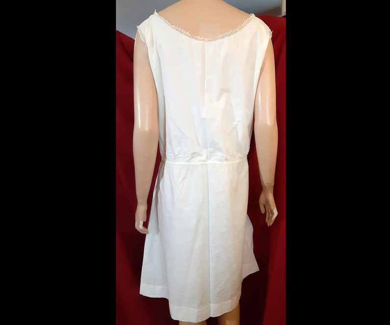 Old HAND MADE SWEDISH Cotton Day Dress w Battenberg and Lace Details Bust 46 Blouson Style White Cotton