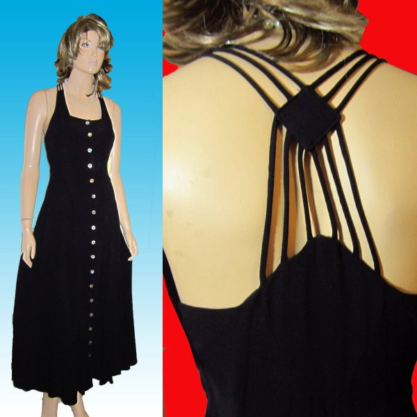 UNWORN 70s Eileen West DECO Halter Gown Back Bust 37 Crepe Drape USA