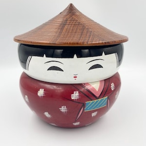 Japansk bentolåda i vintagestil i kokeshi-stil, stapelbar i lack