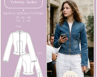 Kurtka Velocity, kurtka Cyberpunk, wykrój do szycia w formacie PDF, format A4, format US LETTER, 8 rozmiarów