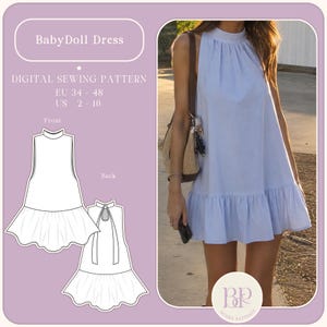 Babydoll-Kleid-Schnittmuster (PDF) im A4- und US-Letter-Format mit 8 Größen