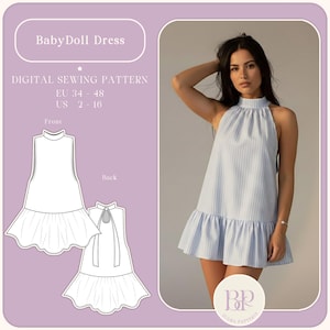 Babydoll-jurk pdf naaipatroon A4, US LETTER met 8 maten