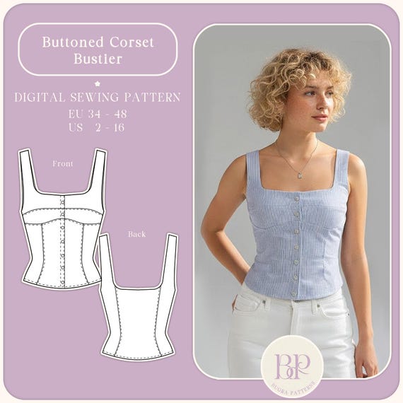 Buttoned Corset Bustier PDF Sewing Pattern A4, US LETTER  with 8 sizes (Updated Pattern)