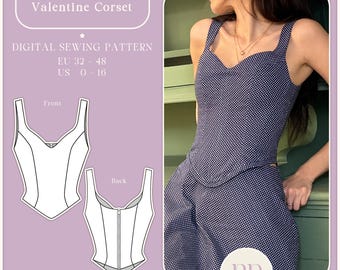 Gorset walentynkowy „Gorset z dekoltem w serduszko” w formacie PDF, format A4, format US LETTER, 9 rozmiarów