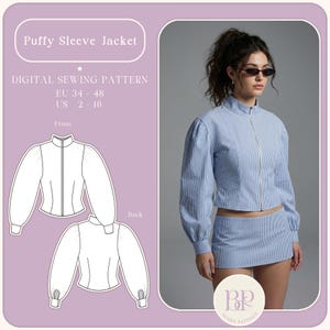 Puffy Sleeve Jacket PDF Sewing Pattern A4, US LETTER with 8 sizes