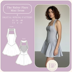 The Halter Flare Mini Dress PDF Sewing Pattern A4, US LETTER with 8 sizes