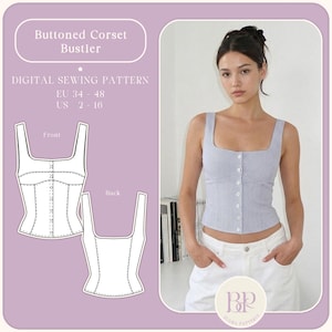 Buttoned Corset Bustier PDF Sewing Pattern A4, US LETTER  with 8 sizes (Updated Pattern)