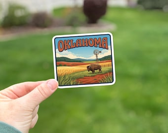 État de l'Oklahoma, autocollant de voyage - Vinyle imperméable | Laminé UV | Adhésif permanent pour ordinateurs portables, bouteilles, voitures