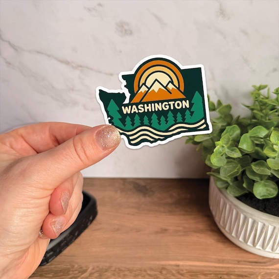 Washington State Mountain Landscape Sticker, PNW Nature Decal, Waterproof Vinyl