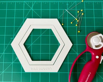 Ensemble de gabarits hexagonaux pour patchwork au fur et à mesure, gabarit de fenêtre imprimé en 3D avec décalage de marge de couture, outil de matelassage