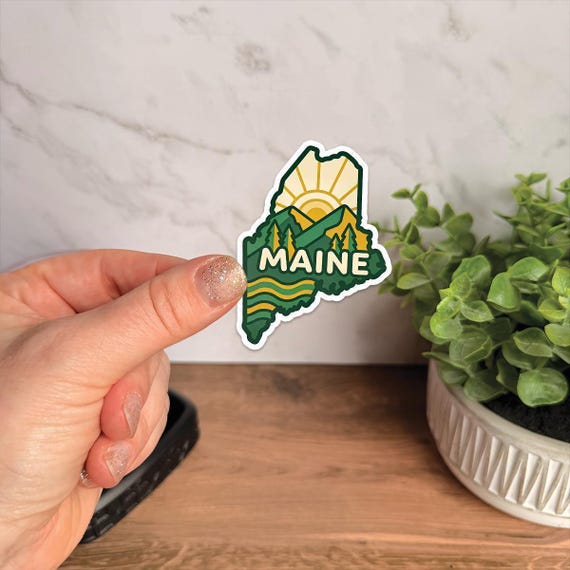 Maine Landscape Sticker, Waterproof Vinyl State Decal, Nature