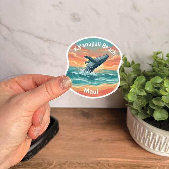 Kaanapali Beach Maui Whale Sunset Vinyl Sticker (Waterproof, UV-Resistant)