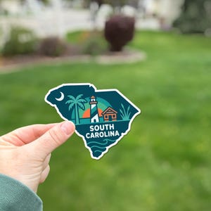 South Carolina State Badge Sticker, Palmetto Moon Vinyl Decal, Waterproof Travel afbeelding 1