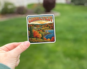 Autocollant paysage du Connecticut : autocollant en vinyle imperméable, résistant aux intempéries et à la décoloration