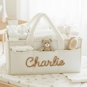 Personalized Boucle Sherpa Diaper Caddy, Yarn Name Nursery Organizer