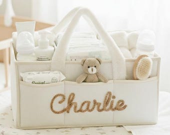 Personalized Boucle Sherpa Diaper Caddy, Yarn Name Nursery Organizer