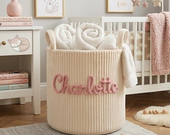 Custom Name Laundry/Toy Basket, Custom Corduroy Nursery Decor, Personalized Baby Gift, Custom Name Toy Bin, Laundry Hamper for Kids