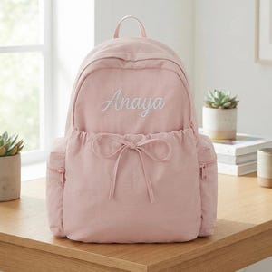 Custom Embroidered Backpack, Minimalist Bow Daypack, Back to School Bag