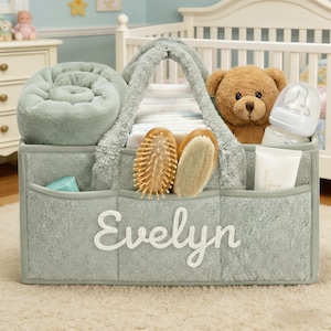 Personalized Sherpa Diaper Caddy, Embroidered Boucle Nursery Organizer