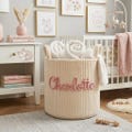 Personalized Corduroy Laundry Basket, Custom Yarn Name Toy Bin, Nursery Decor Hamper, Kids Storage Basket