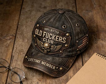 Old Fuckers Club Vintage Baseball Cap, Distressed Cotton Twill