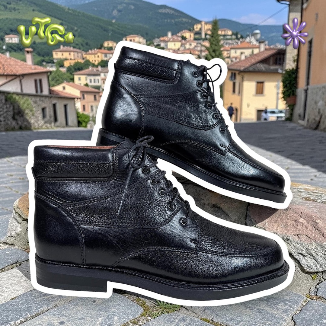 VINTAGE 1990s Impulse Steeple Gate Leather Boots | Black | M  display picture 3