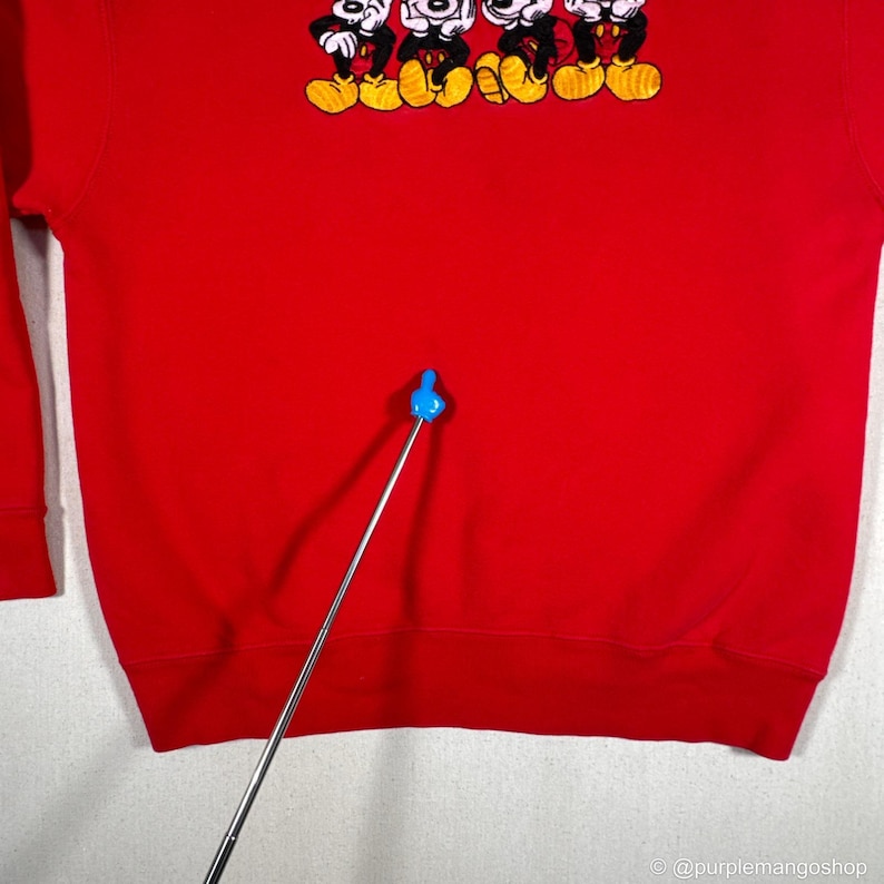 VINTAGE 1990s Disney Mickey Mouse Embroidered Crewneck Sweatshirt | Red | Large | USA image 7
