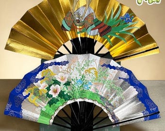 RARE VINTAGE Kyoto Sensu Handpainted Reversible Folding Fan | Kabuto/Fuyo |JAPAN