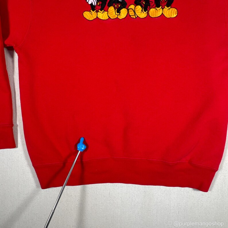 VINTAGE 1990s Disney Mickey Mouse Embroidered Crewneck Sweatshirt | Red | Large | USA image 6