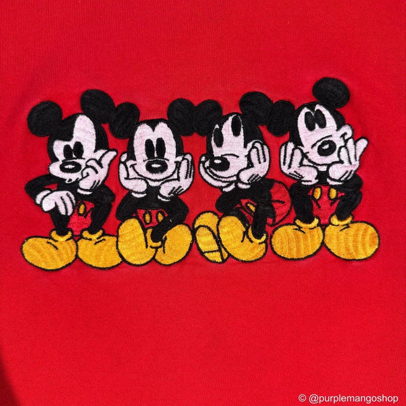 VINTAGE 1990s Disney Mickey Mouse Embroidered Crewneck Sweatshirt | Red | Large | USA image 3