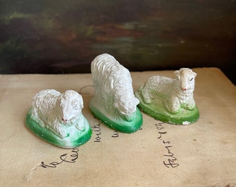 Three Vintage Chalk Nativity Sheep