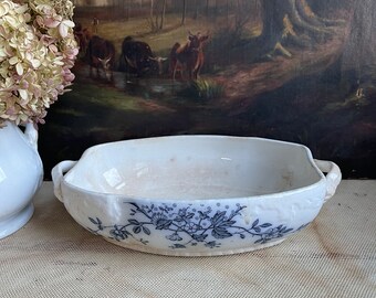 Antique Ironstone Gray Transferware Serving Dish