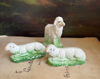 Three Vintage Chalk Nativity Sheep