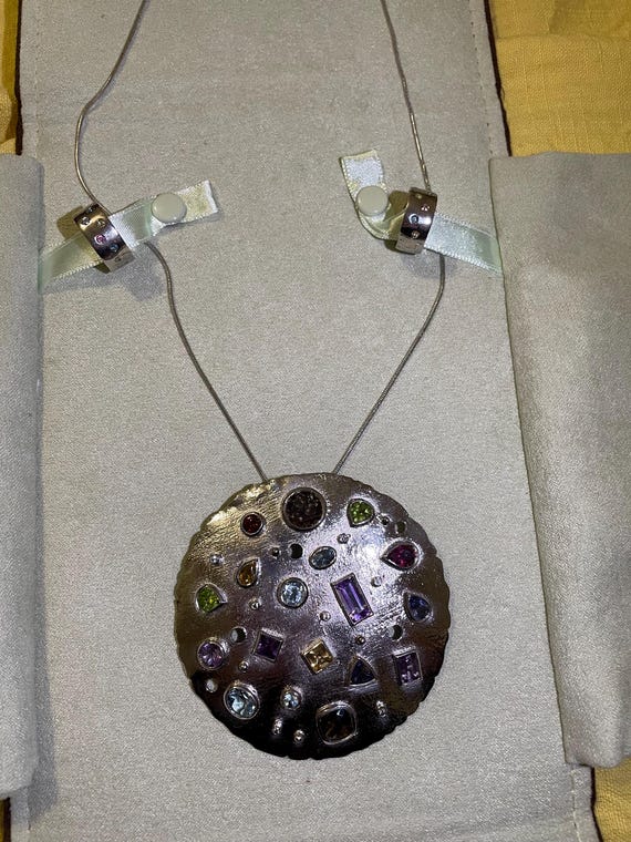 Multi Gemstone Statement Pendant Necklace + Match… - image 3