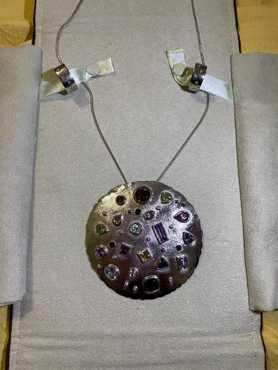 Multi Gemstone Statement Pendant Necklace + Match… - image 1