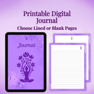 Digitaal dagboek, paarse yogi met bloemen, dagboek zonder datum, notitieboek met lijnen of blanco notitieboek, PDF