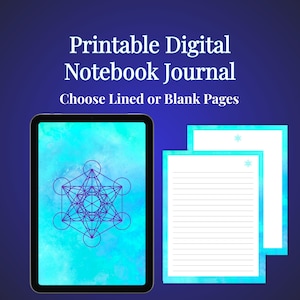 Metatron's Cube Printable Digital Notebook, Sacred Geometry Lined or Blank Diary & Journal, PDF Download