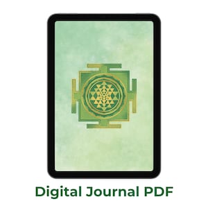 Green Sri Yantra Lined Digital Journal, 90 Page PDF Sacred Geometry Notebook, Spiritual Yoga Writing, Printable Journal Instant Download
