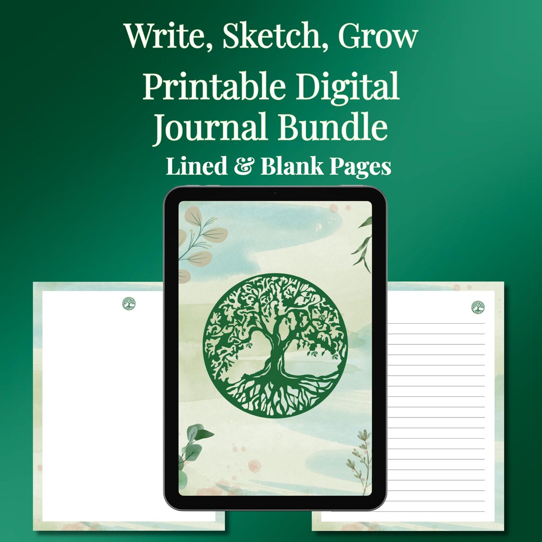 Tree of Life Printable Digital Notebook Bundle, Lined or Blank Diary ...